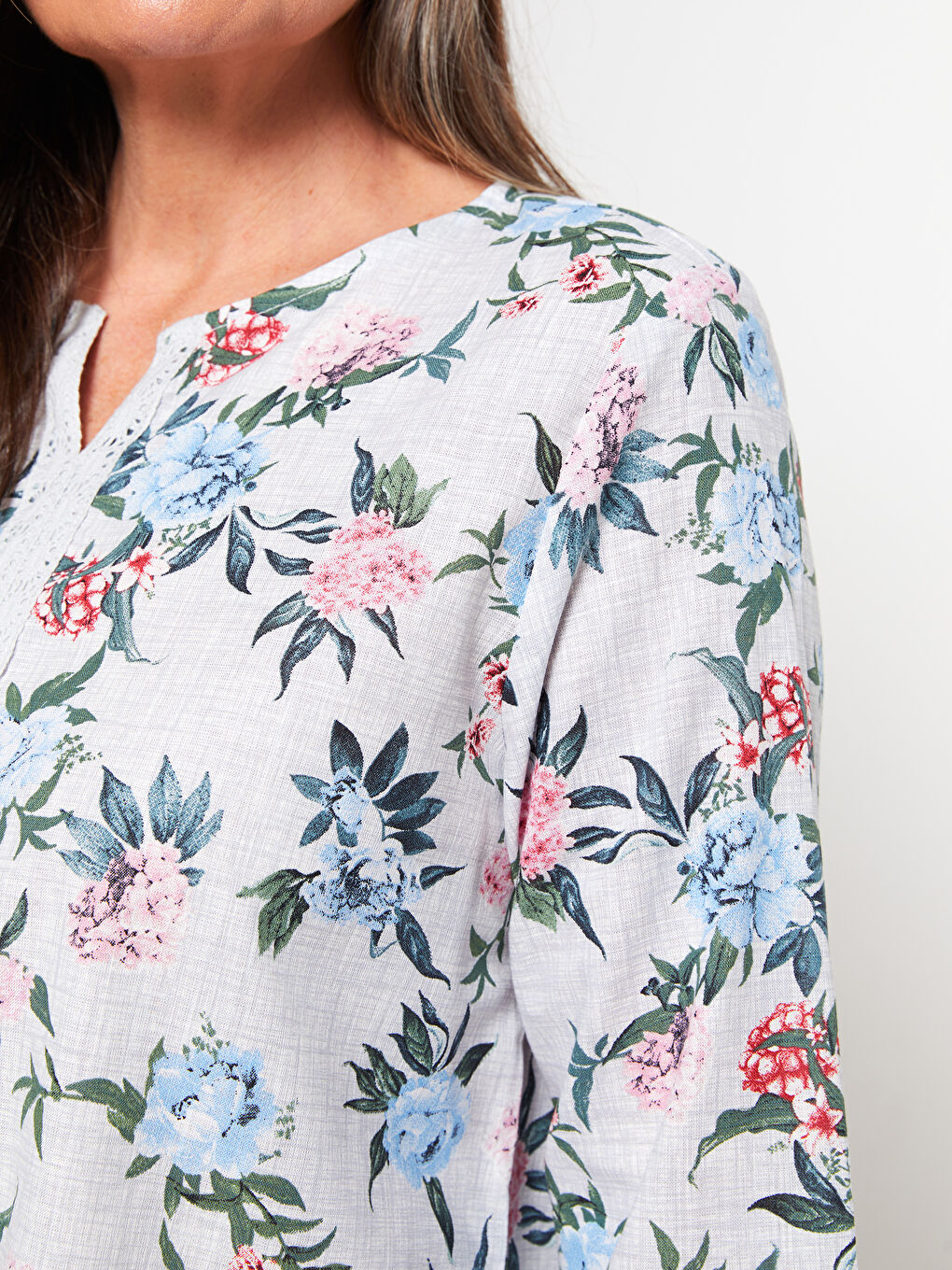 Women's Crew Neck Floral Cotton Blouse S2JB47Z8LRA S2JB47Z8LRA