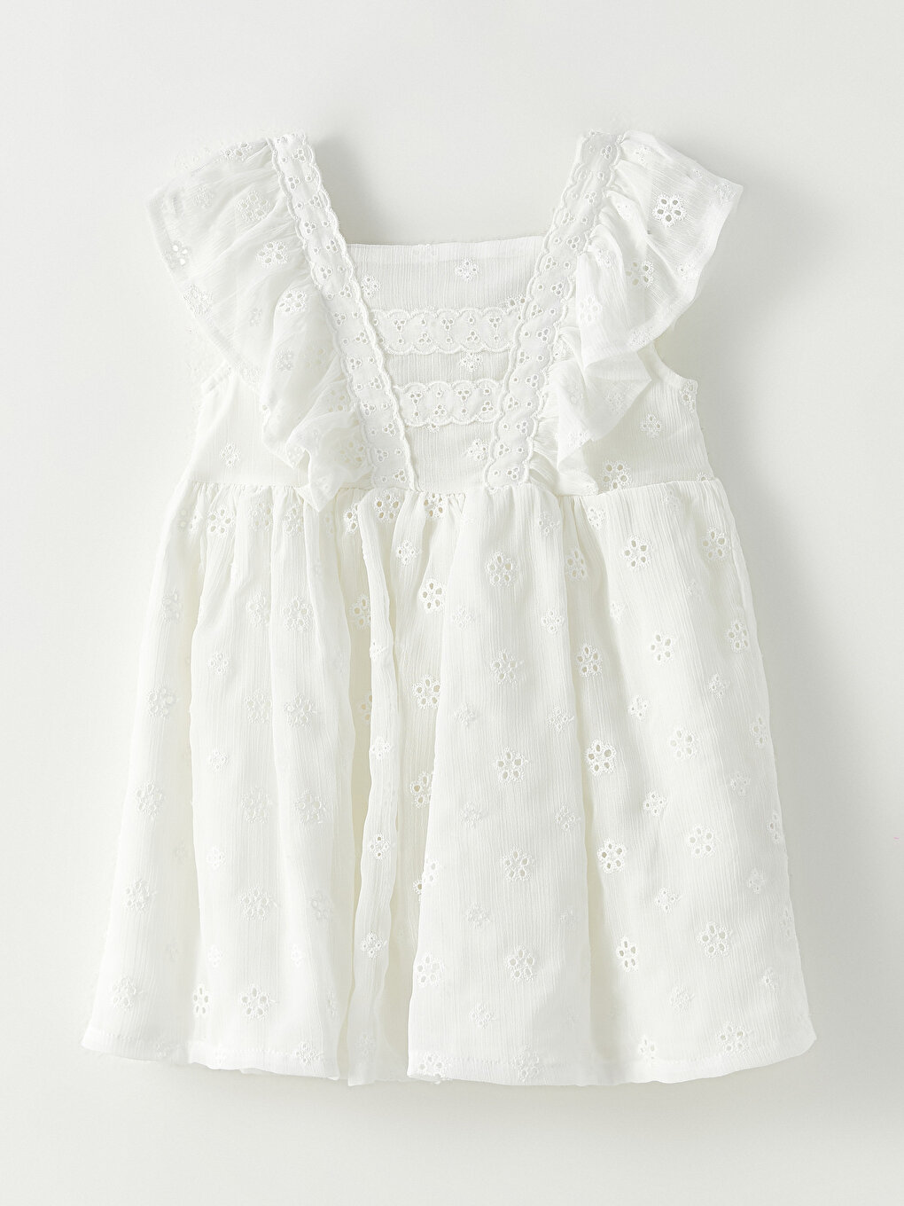 wybzd Baby Girls Fly Sleeve Dress Fashion Solid Color Round Neck Mesh Yarn  Stitching A-line Dress White 2-3 Years