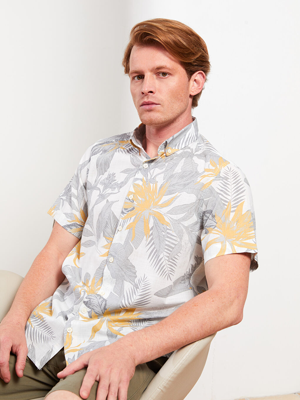 Regular Fit Short Sleeve Patterned Poplin Men's Shirt S2M639Z8LUG