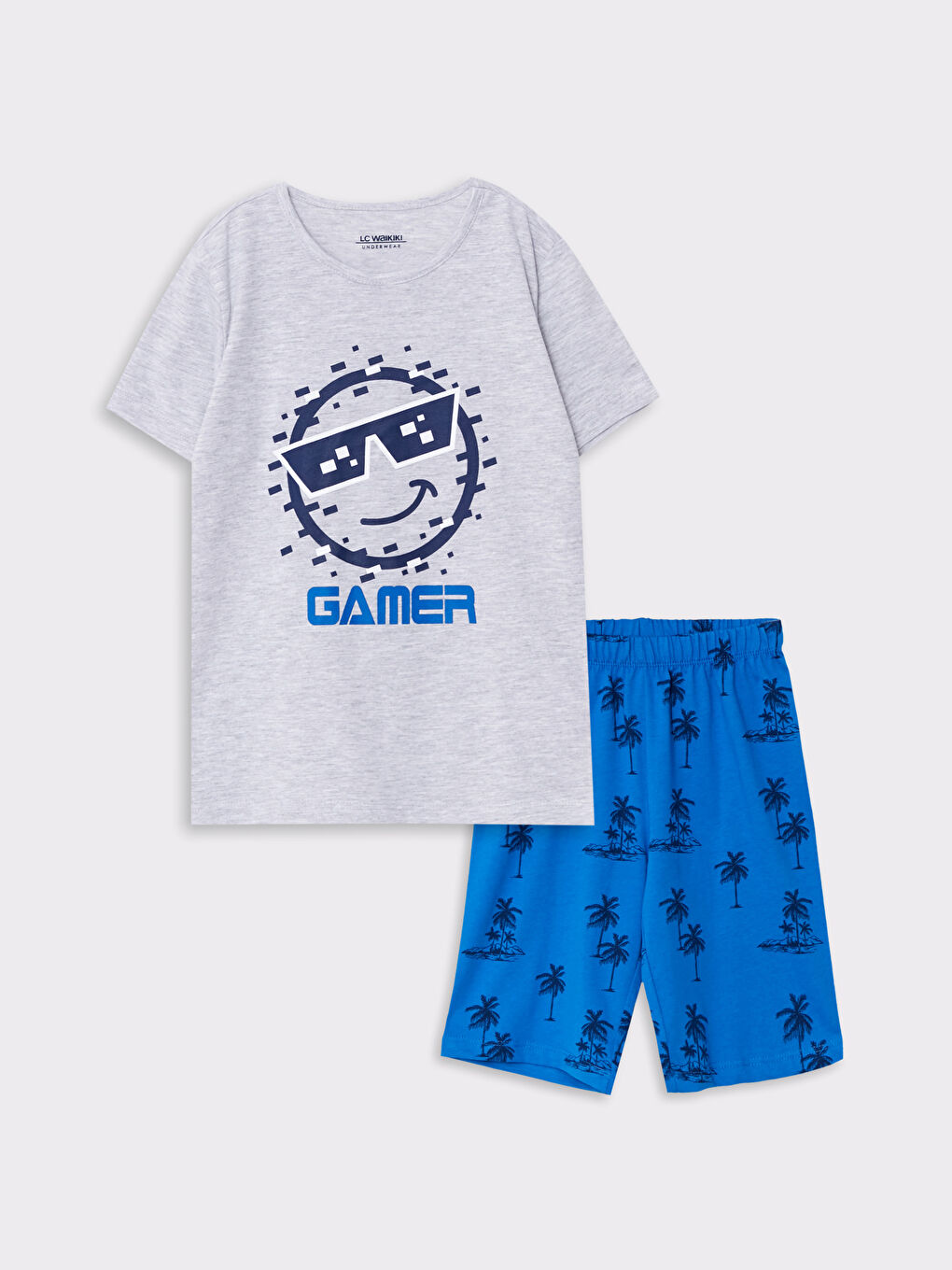 Crew Neck Printed Short Sleeve Boy's Short Pajamas Set S2MC54Z4LAK