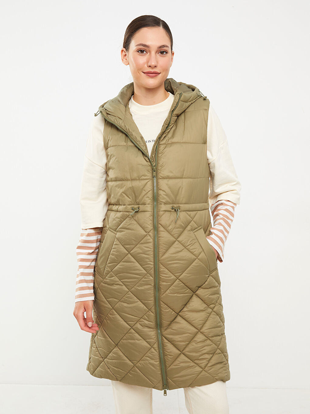 Hooded Quilted Patterned Women's Down Vest W20107Z8S50 W20107Z8S50