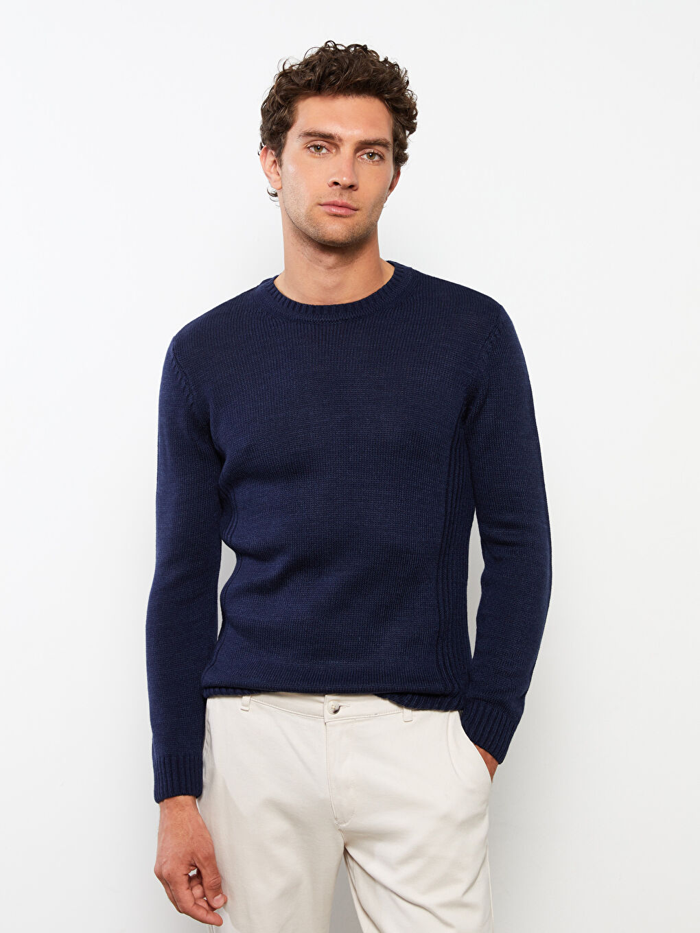 Crew Neck Long Sleeve Men's Tricot Sweater -W20703Z8-FCX - W20703Z8-FCX ...