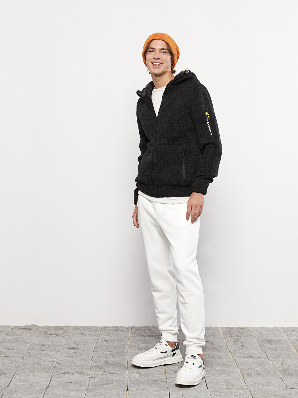 Slim Fit Hooded Men's Tricot Coat -W21237Z8-HZX - W21237Z8