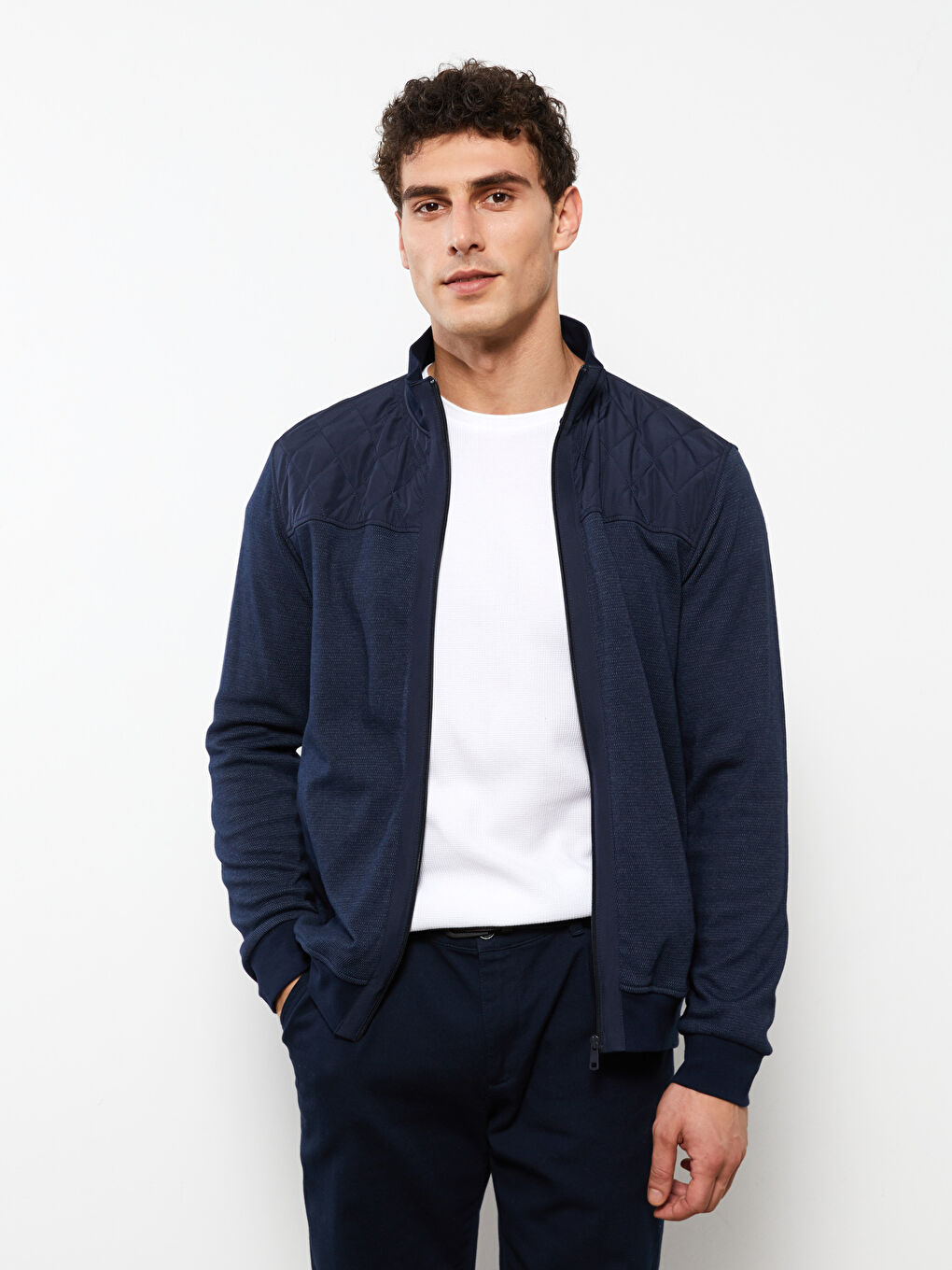 Standard Fit Stand Up Collar Men's Sports Cardigan -W23227Z8