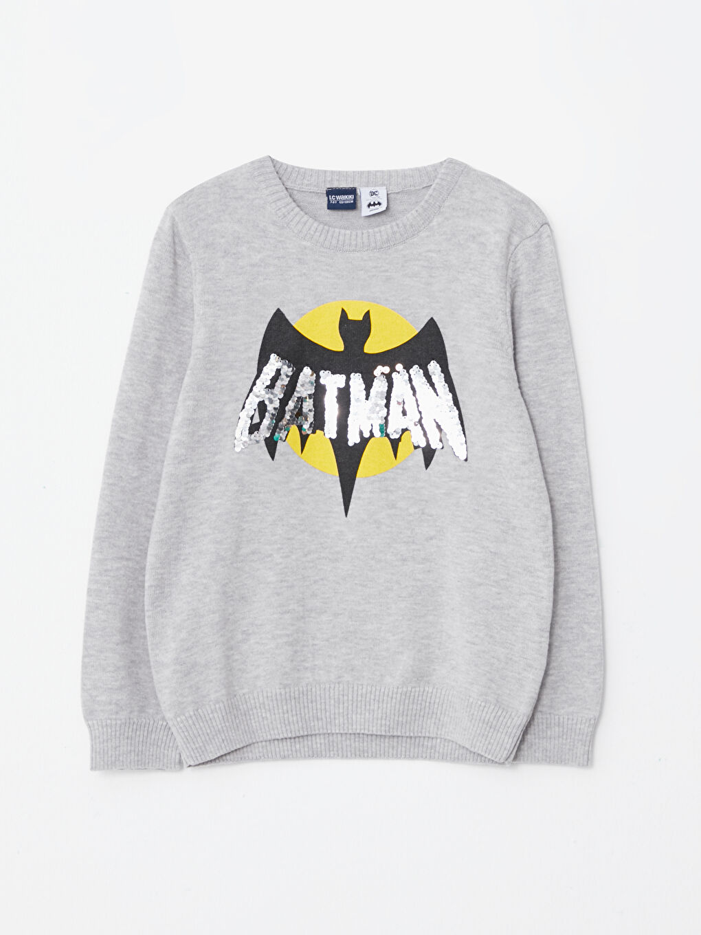 Crew Neck Batman Patterned Two way Sequin Long Sleeve Boy Tricot Sweater W23282Z4 LAL W23282Z4 LAL LC Waikiki