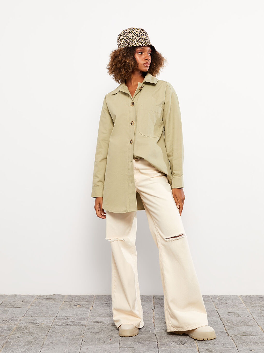 Straight Long Sleeve Oversize Gabardine Women Shirt Jacket W23588Z8 GC6 W23588Z8 GC6 LC Waikiki