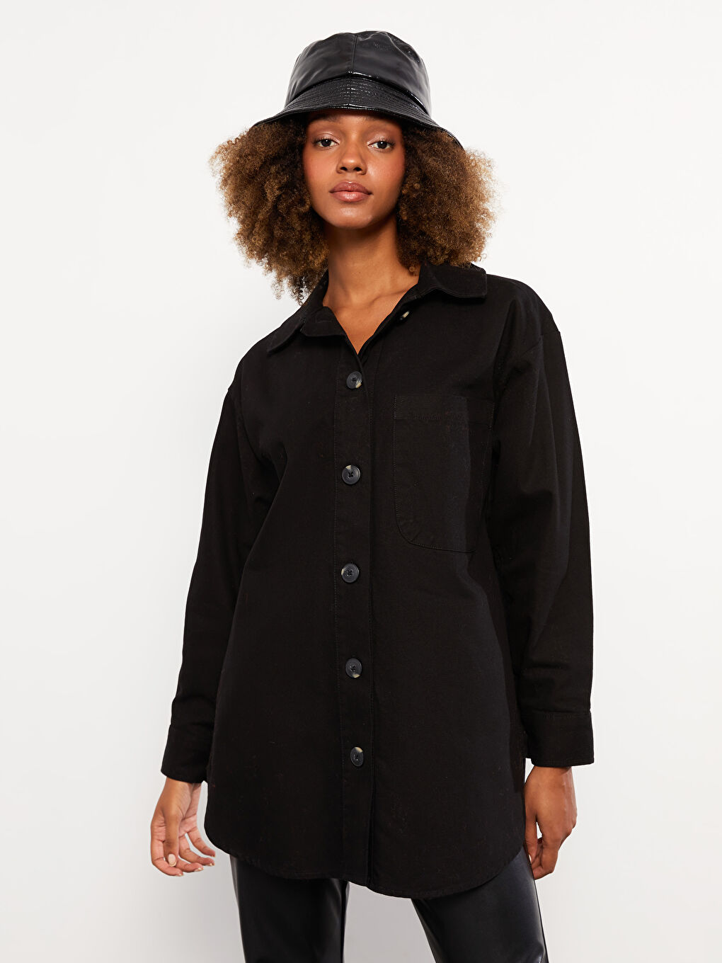 Straight Long Sleeve Oversize Gabardine Women Shirt Jacket