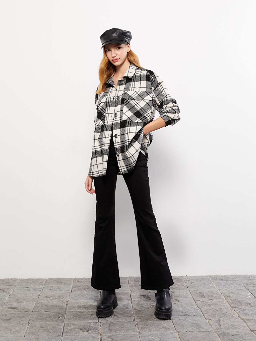 Plaid Long Sleeve Flannel Oversize Women's Lumberjack Shirt Jacket  -W23589Z8-LKX - W23589Z8-LKX - LC Waikiki