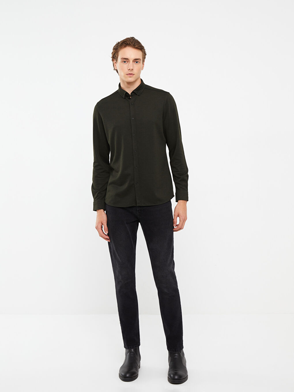 Slim Fit Long Sleeve Knitted Men's Shirt W23852Z8RSN W23852Z8RSN