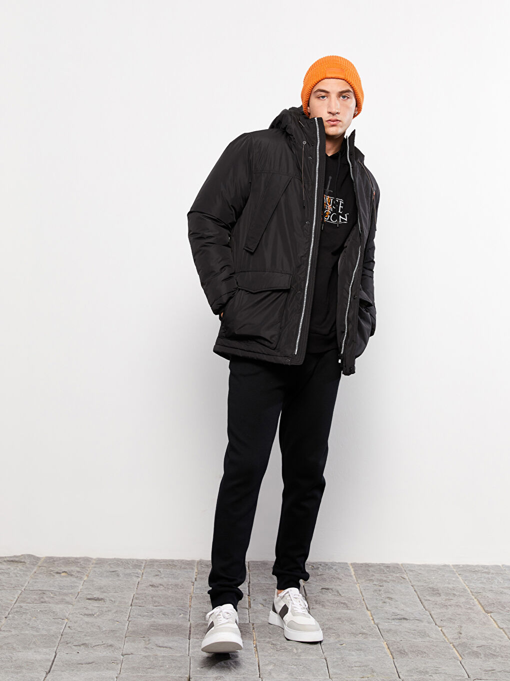 Standard Fit Hooded Men's Coat -W24062Z8-CVL - W24062Z8-CVL