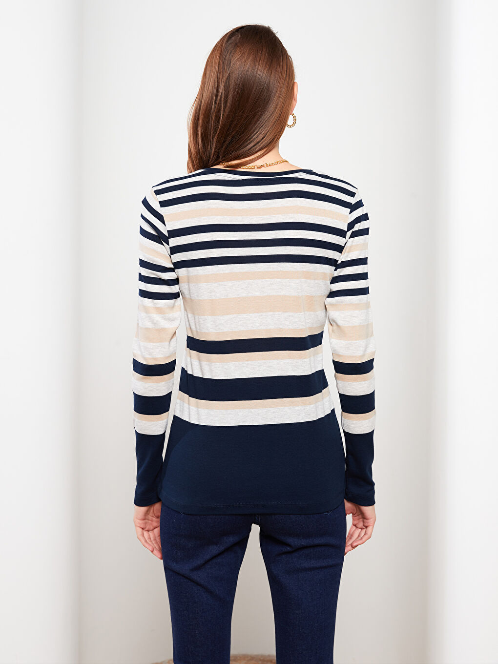 Crew Neck Striped Long Sleeve Women's Body -W25246Z8-LE8
