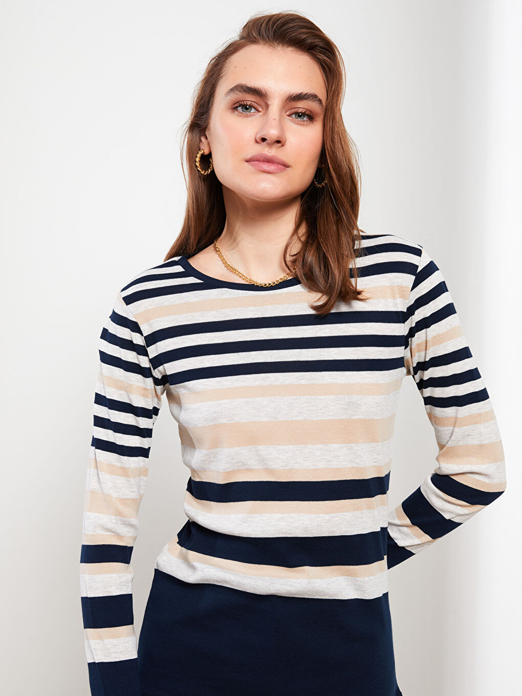 Crew Neck Striped Long Sleeve Women's Body -W25246Z8-LE8