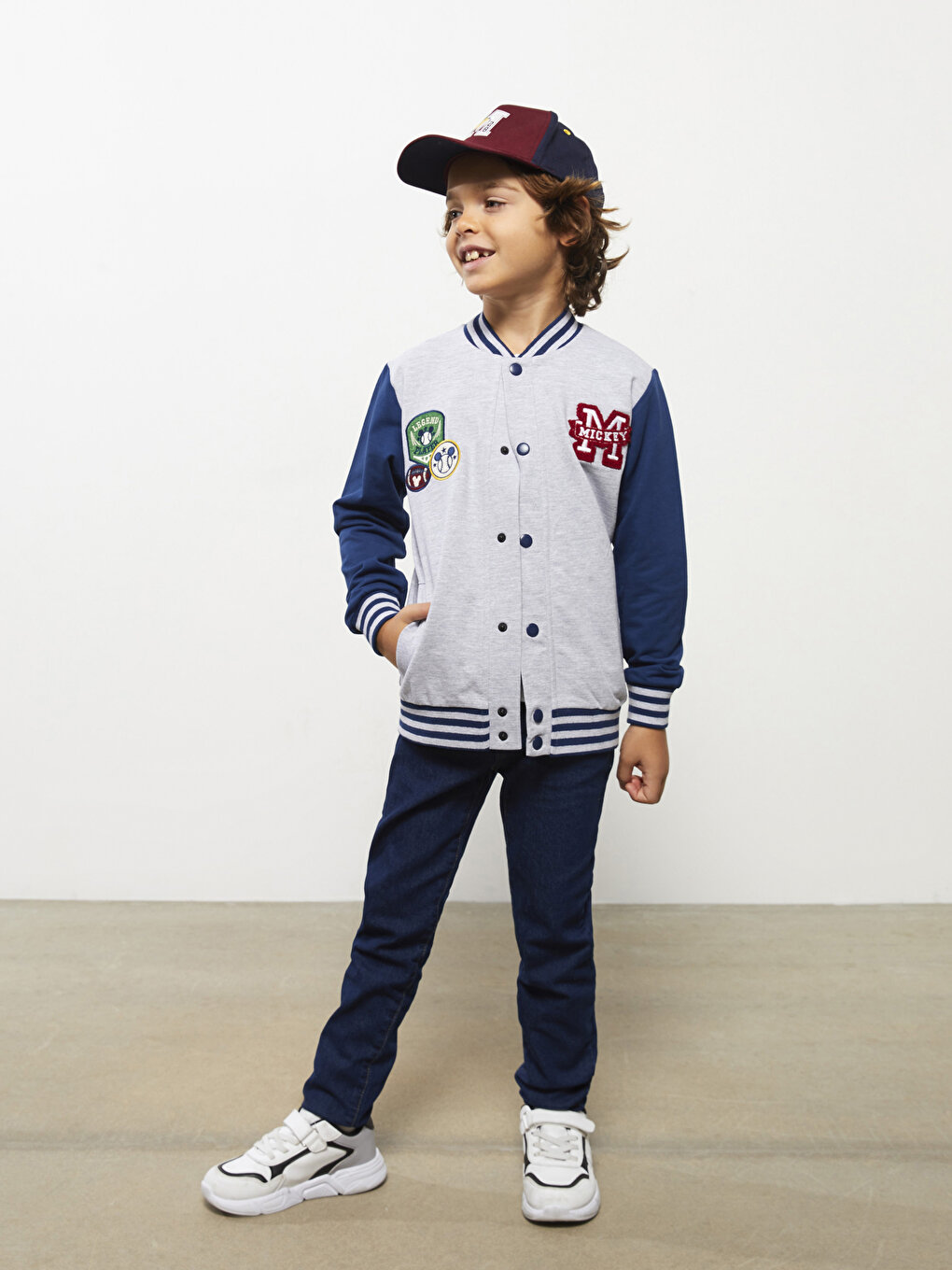 Mickey Mouse Embroidered Long Sleeve Boys College Jacket -W25660Z4-LAL -  W25660Z4-LAL - LC Waikiki