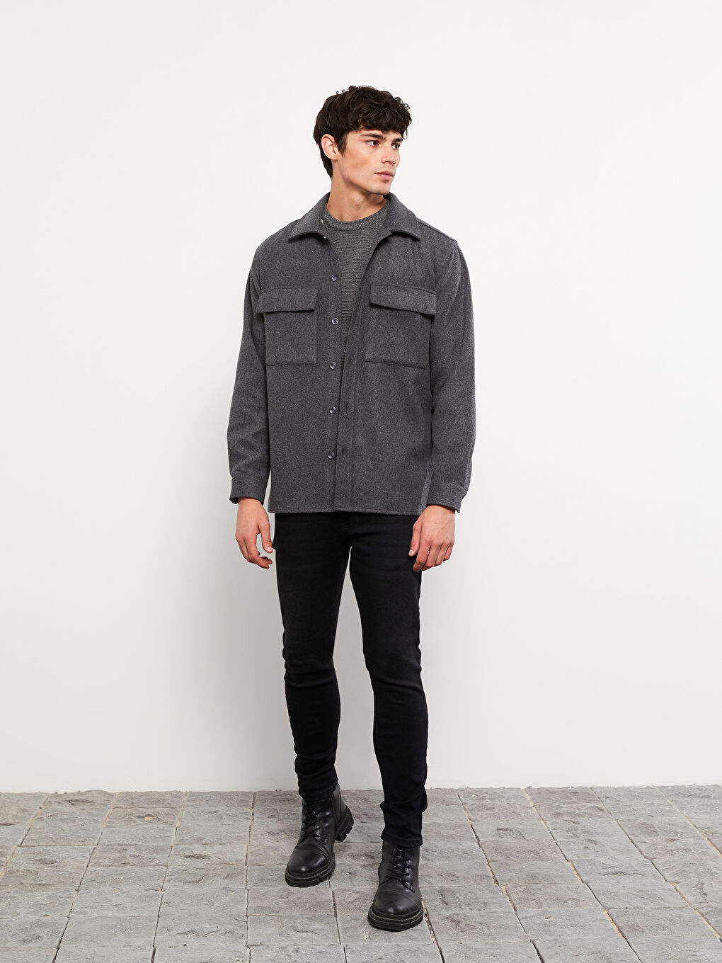 Relaxed Fit Long Sleeve Men's Shirt Jacket -W26227Z8-HZX