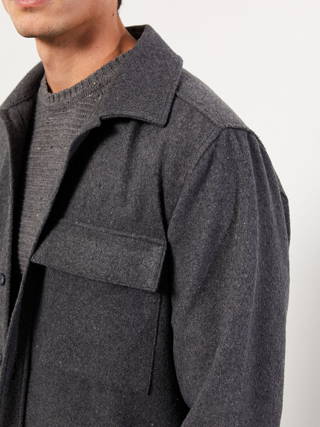 Relaxed Fit Long Sleeve Men's Shirt Jacket -W26227Z8-HZX