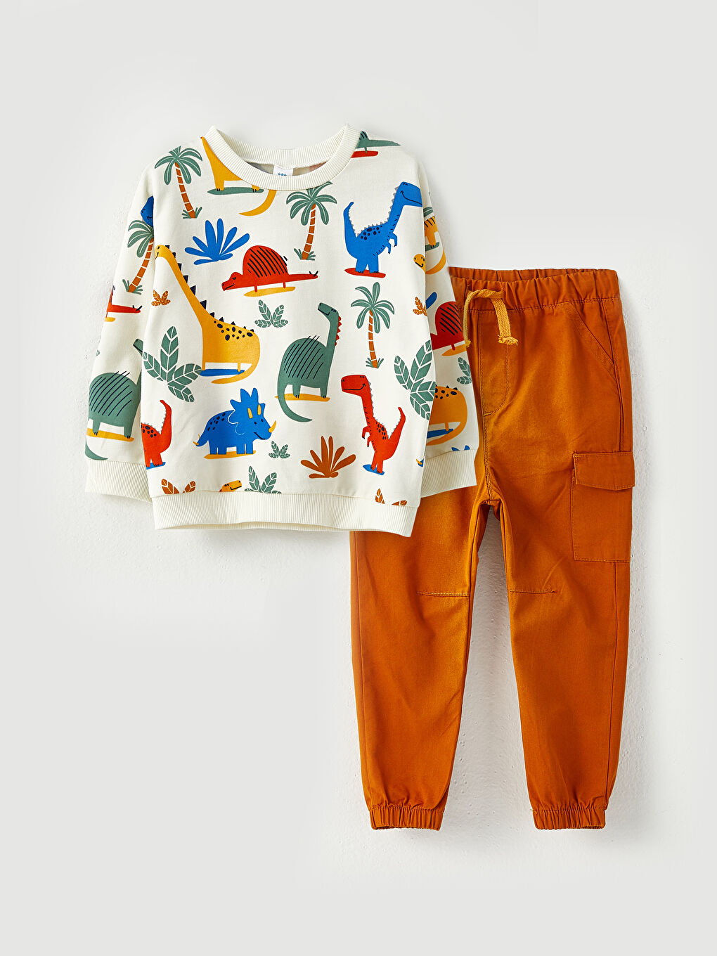 Crew Neck Long Sleeve Printed Baby Boy Sweatshirt and Trousers 2Pack