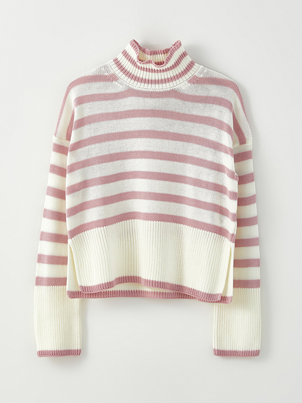 Turtleneck Striped Long Sleeve Women's Tricot Sweater -W2BV23Z8-QXA ...