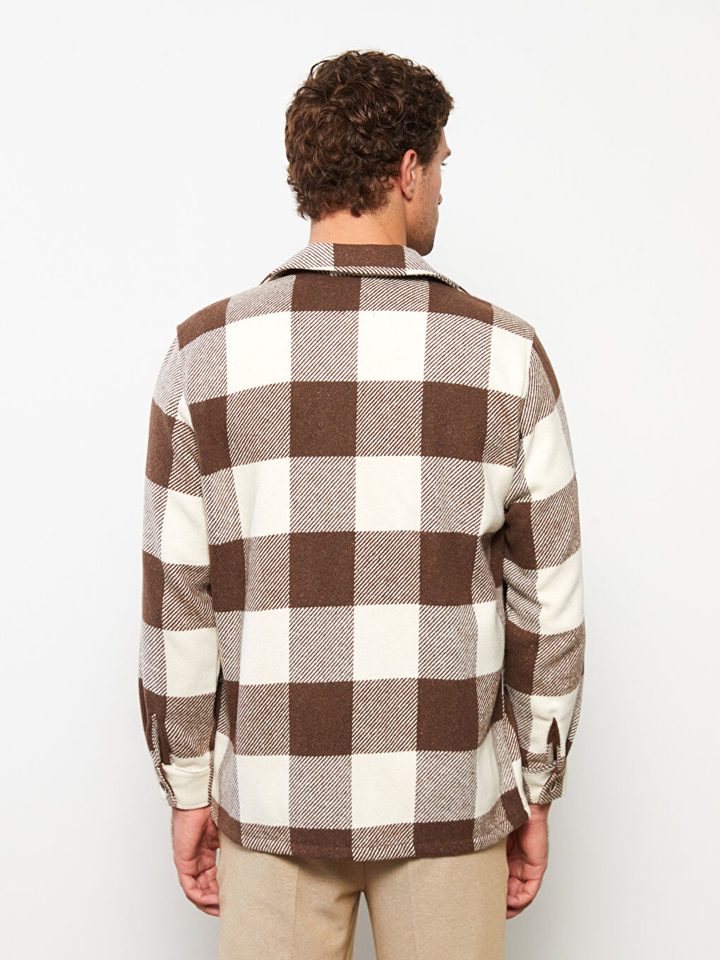 Relaxed Fit Long Sleeve Plaid Gabardine Men's Shirt Jacket