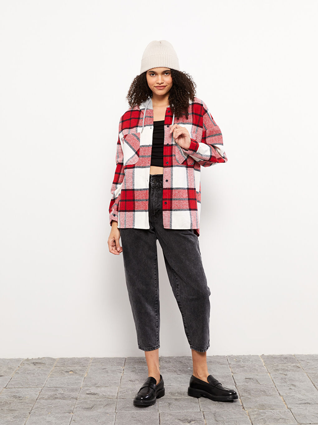 Hooded Plaid Long Sleeve Flannel Oversize Women Lumberjack Shirt Jacket W2DF72Z8 LPB W2DF72Z8 LPB LC Waikiki
