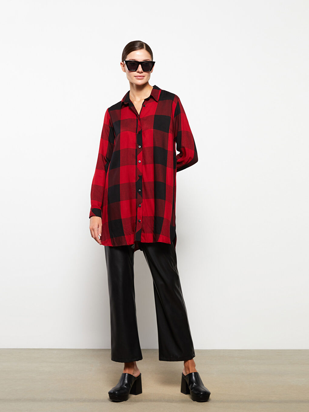 red and black check tunic