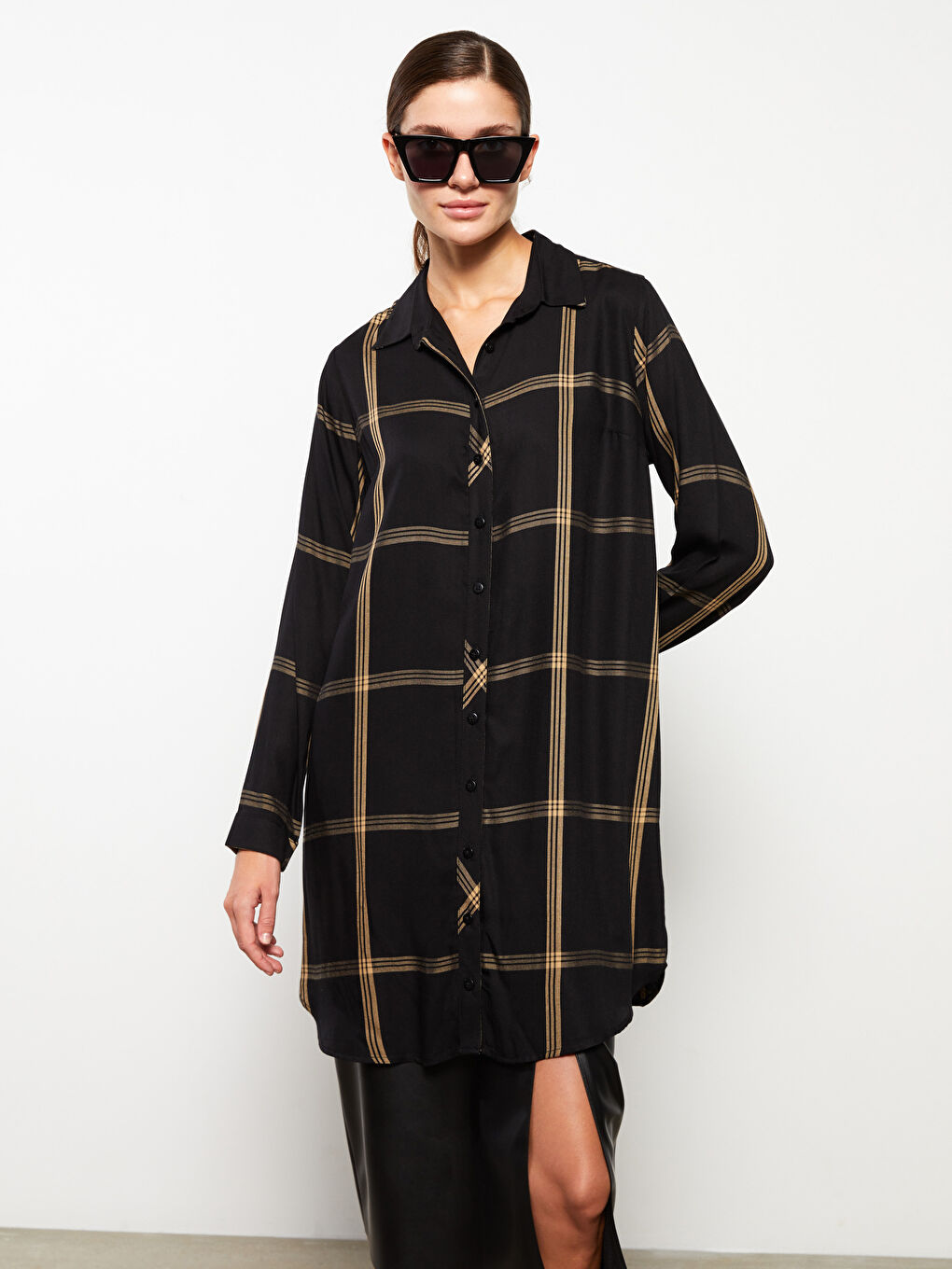 福袋 オンライン Viscose Sleeve Long Plaid Women's Waikiki LC -  W2EK83Z8-LKX - -W2EK83Z8-LKX Tunic Shirt トップス