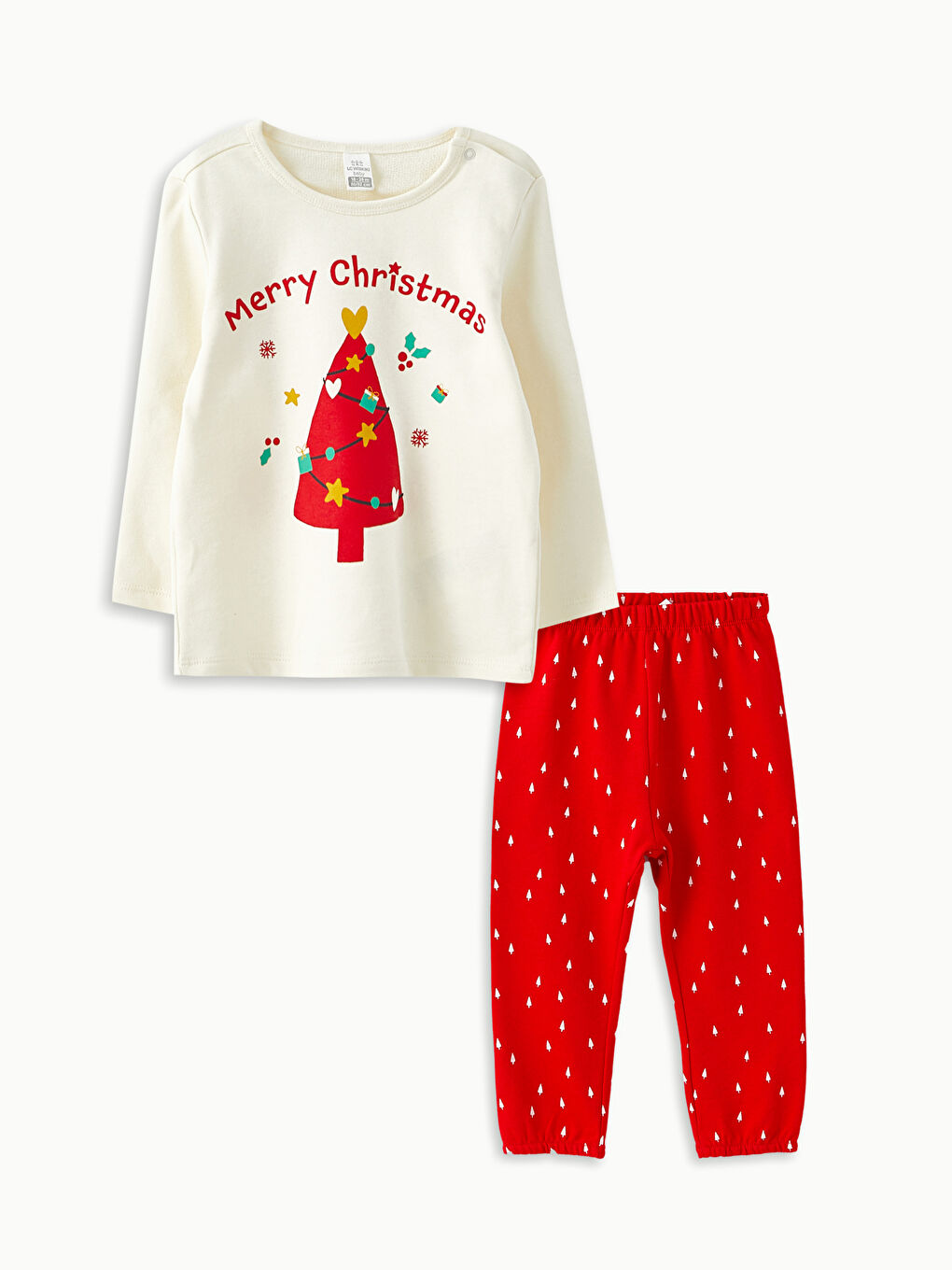 Crew Neck Long Sleeve New Year Themed Baby Girl Pajama Set