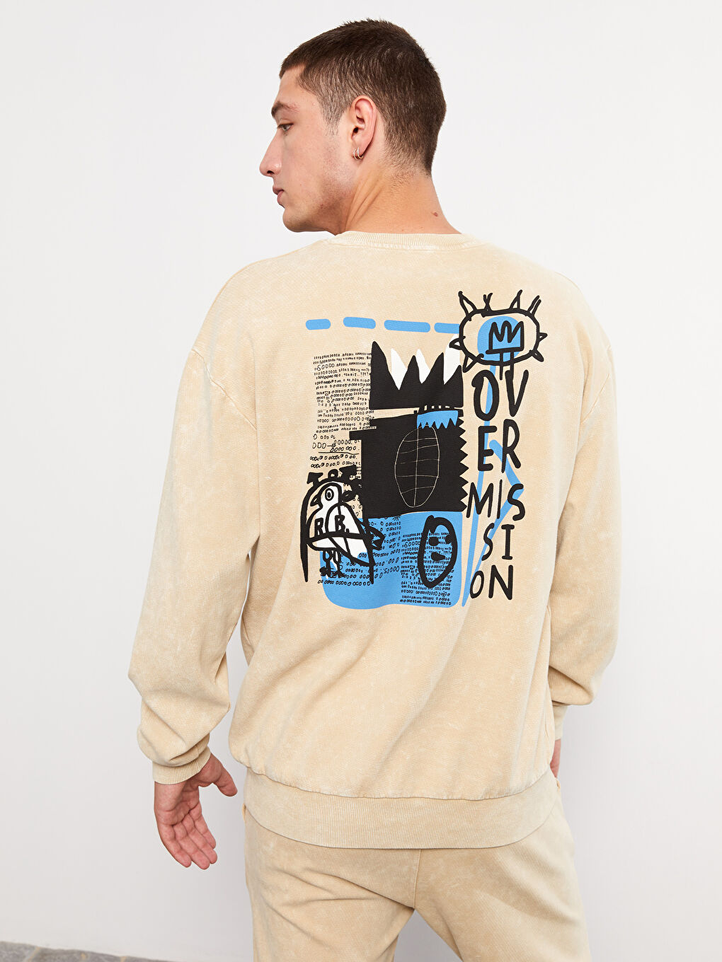 Oversize Crew Neck Long Sleeve Printed Men's Sweatshirt