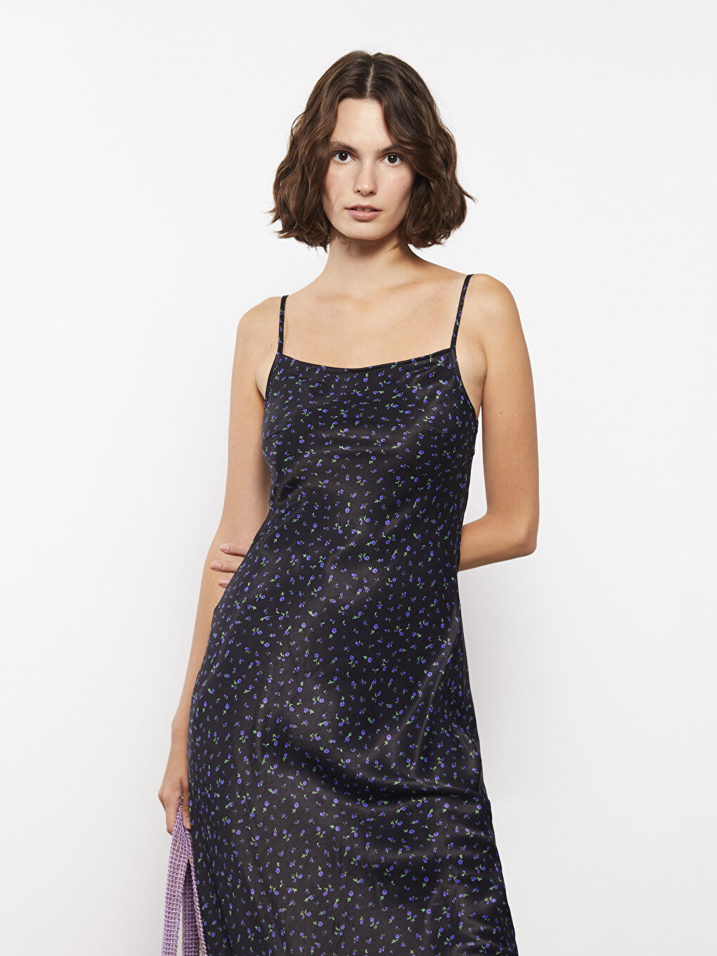 Square Neck Flower Strappy Satin Women's Dress -W2FP29Z8-CVL