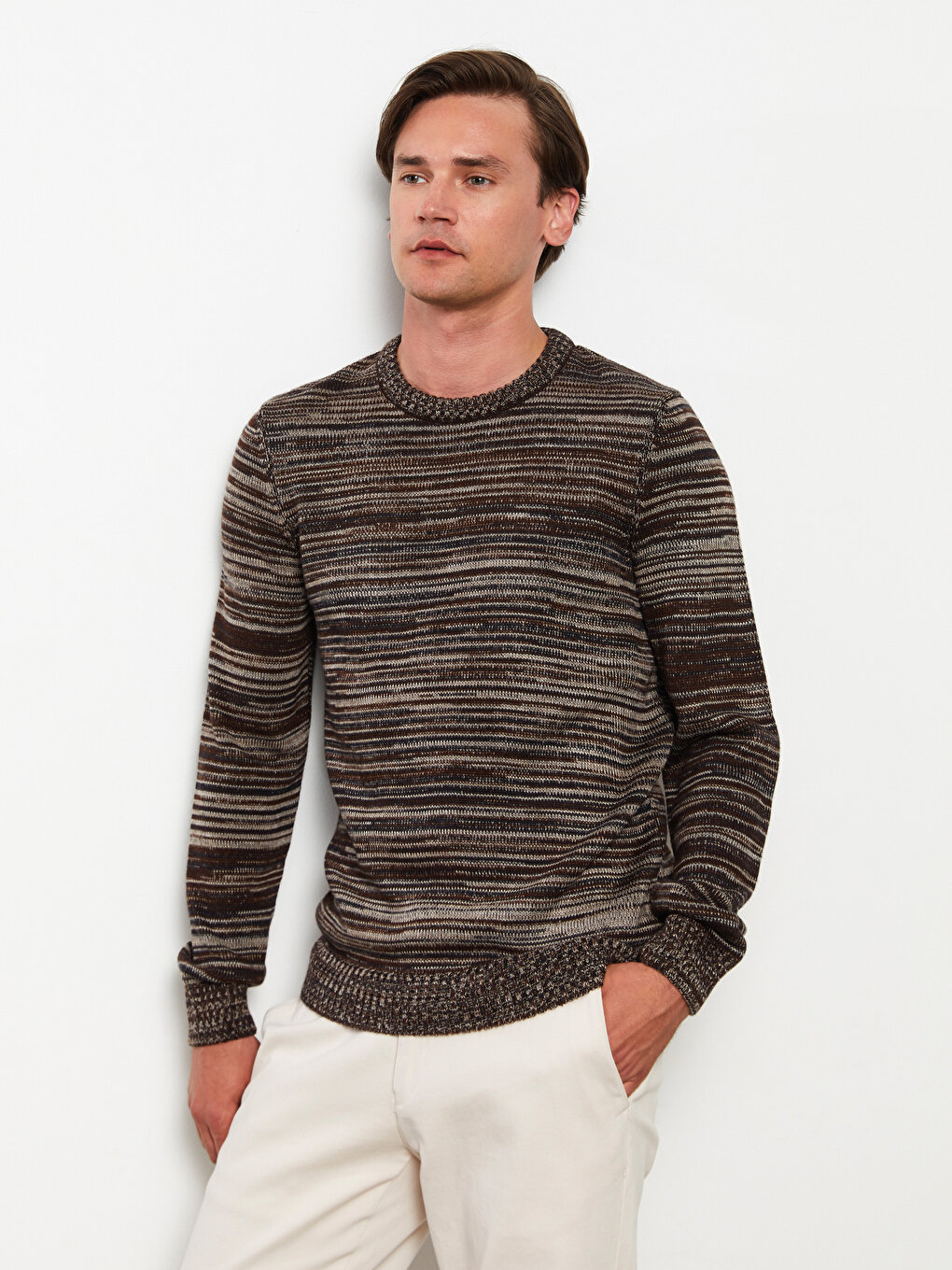 Crew Neck Long Sleeve Patterned Men's Tricot Sweater -W2FP61Z8-SNZ ...