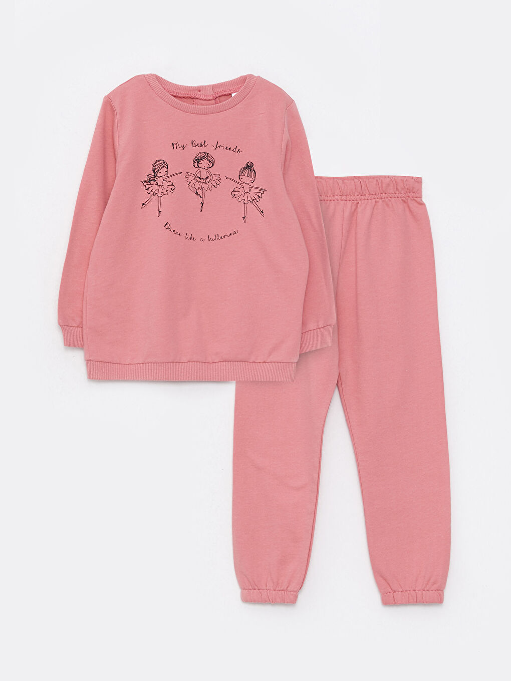 Crew Neck Long Sleeve Printed Baby Girl Sweatshirt and Sweatpants 2