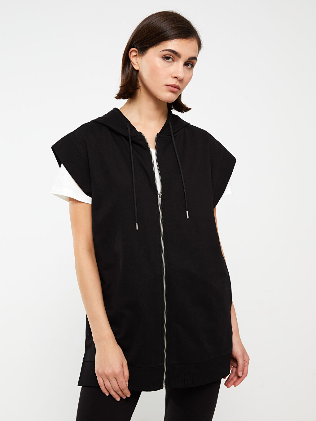 Short sleeve top hooded cardigan