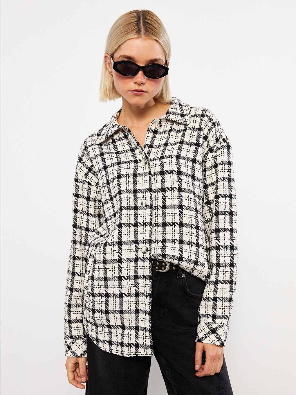 Plaid Long Sleeve Women's Shirt Jacket -W2H143Z8-CVL - LC