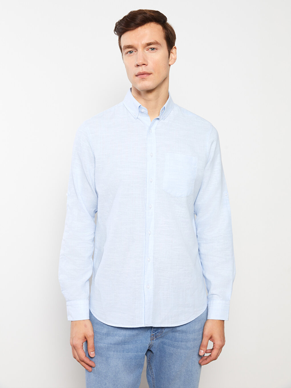 Regular Fit Long Sleeve Linen-Blend Men's Shirt -S30086Z8-CUN ...