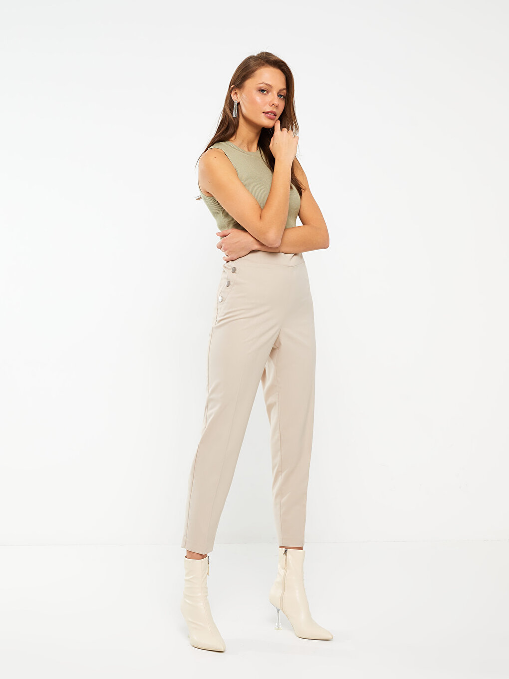 Beige Carrot Fit Pants with Drawstring Online Shopping  OXXOSHOP