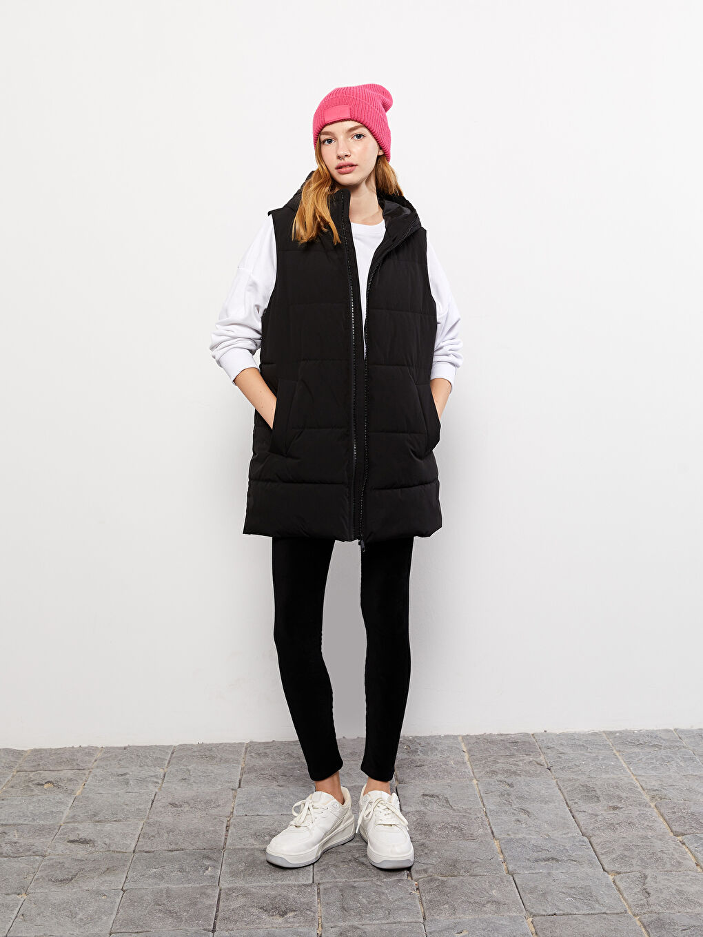 Women's Hooded Plain Puffer Gilet -S31016Z8-CVL - S31016Z8