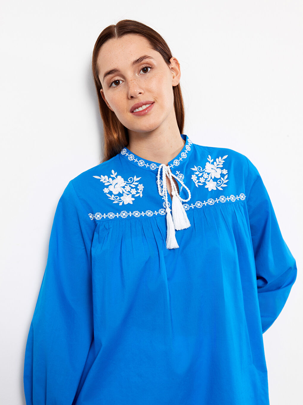Tie Collar Embroidered Long Sleeve Women's Tunic -S31673Z8-SQA -  S31673Z8-SQA - LC Waikiki