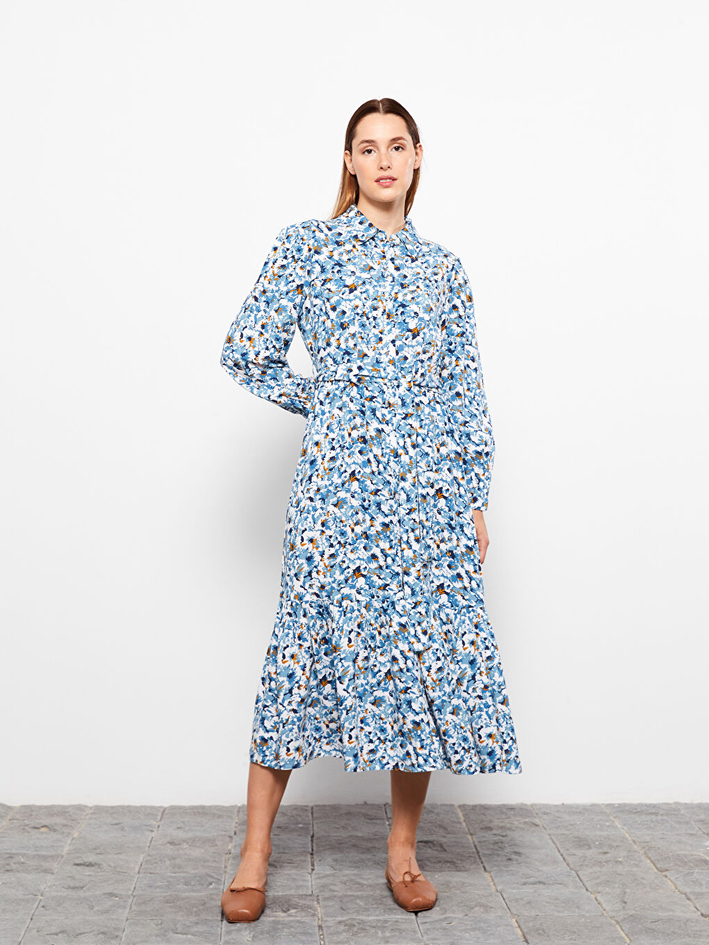 LC WAIKIKI Shirt Neck Patterned Long Sleeve Viscose Women's