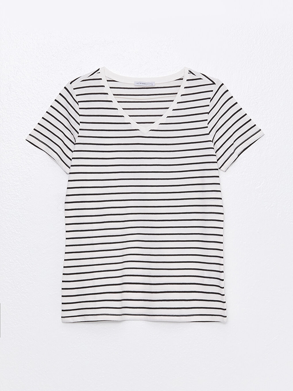 V Neck Striped Short Sleeve Women T-Shirt -S33840Z8-LJY V Neck Striped Short Sleeve Women T-Shirt -S33840Z8-LJY