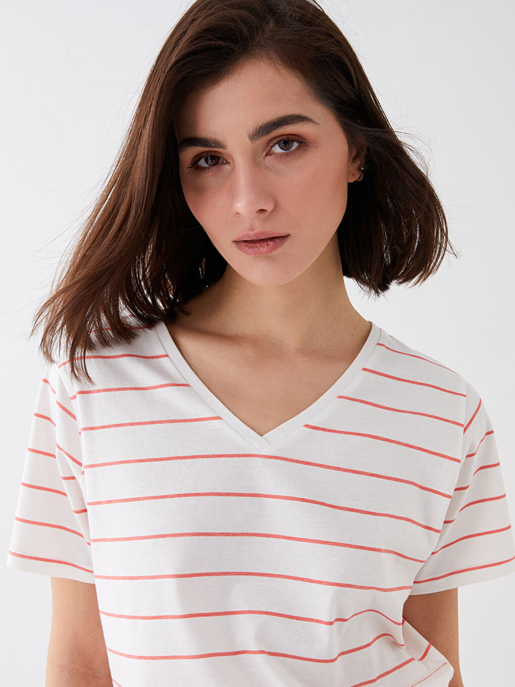 V Neck Striped Short Sleeve Women TShirt S33841Z8LR8 S33841Z8LR8