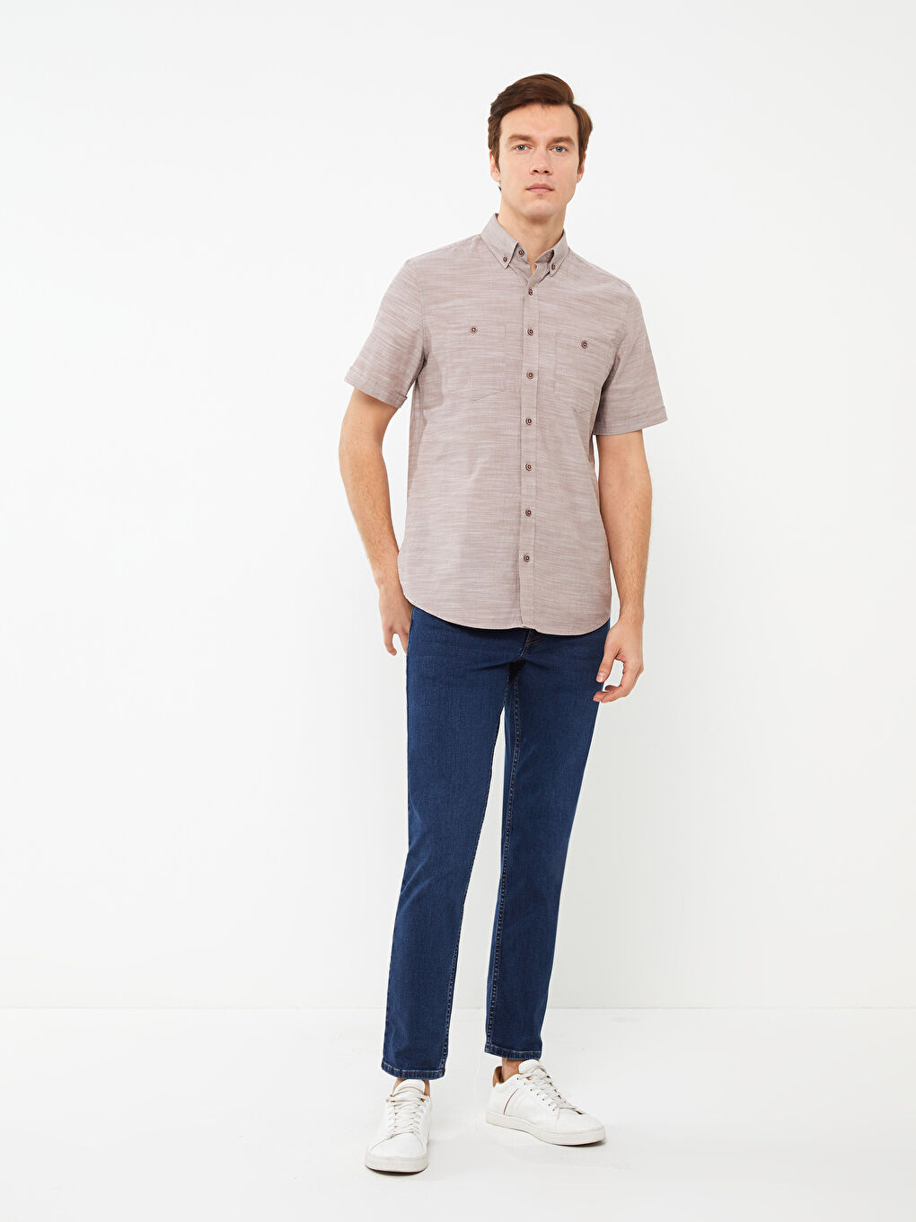 Regular Fit Short Sleeve Poplin Men's Shirt -S33965Z8-J0V