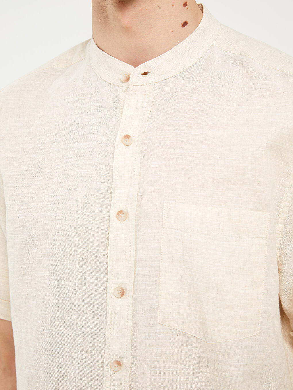 Regular Fit Grandad Collar Short Sleeve Linen Blended Men's Shirt ...