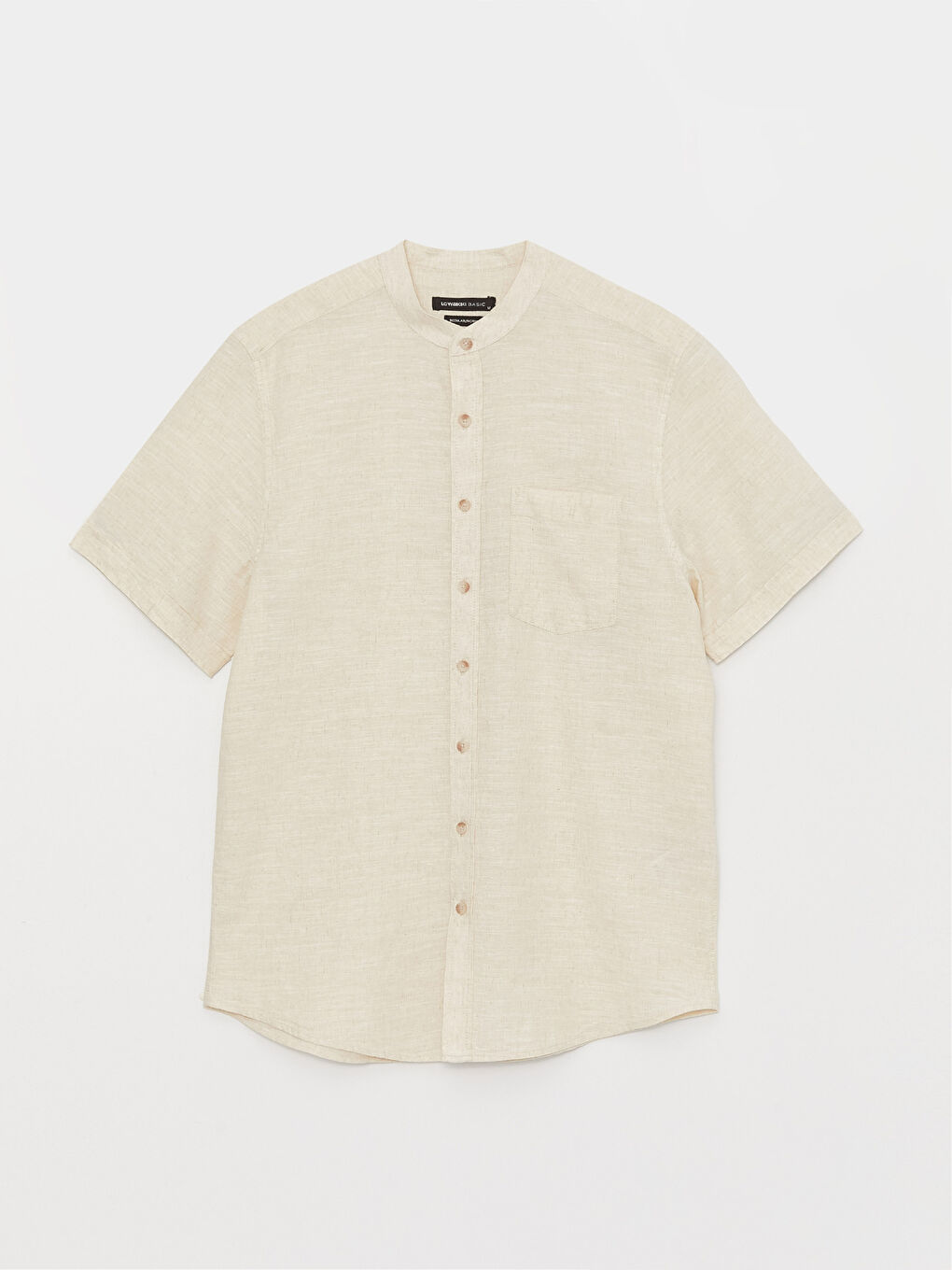 Regular Fit Grandad Collar Short Sleeve Linen Blended Men's Shirt ...