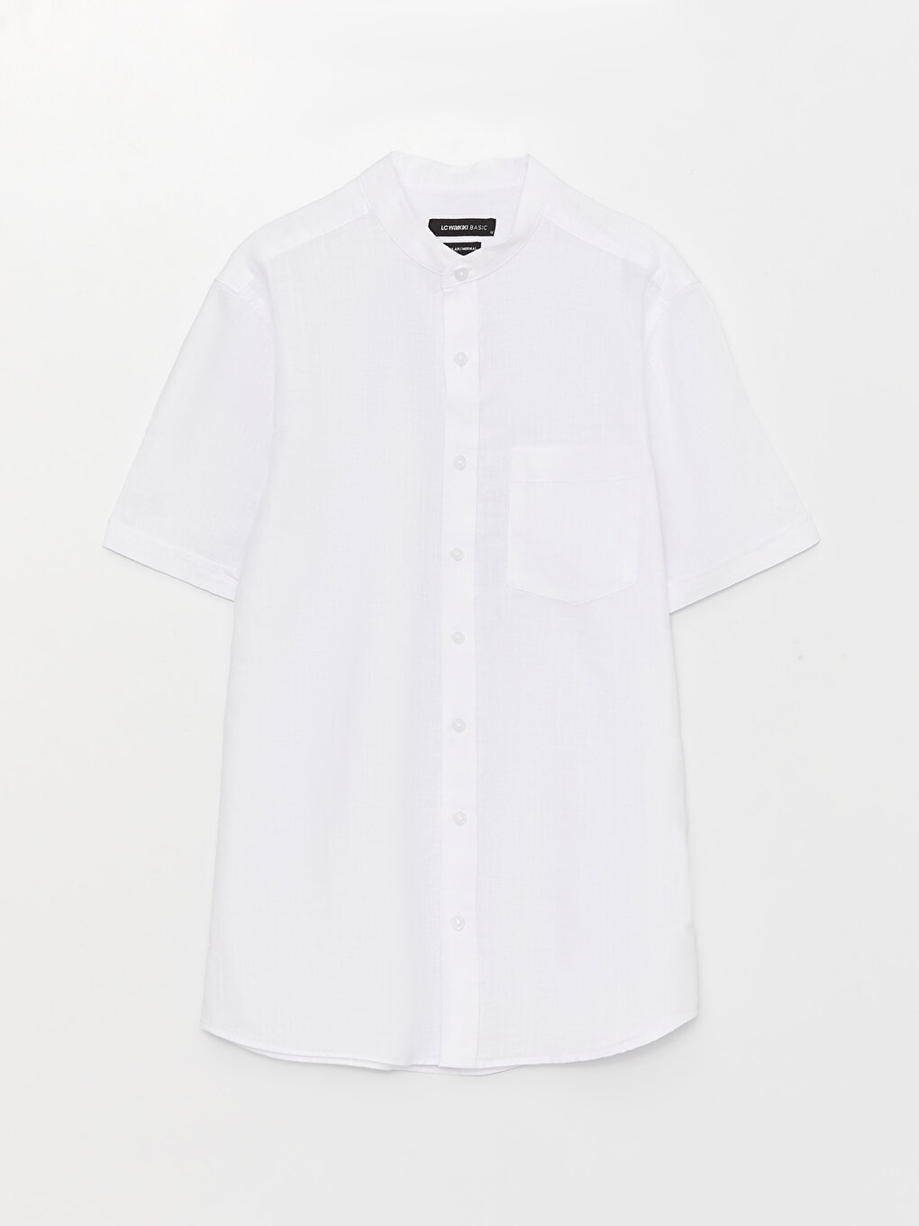 Regular Fit Grandad Collar Short Sleeve Linen Blended Men's Shirt ...