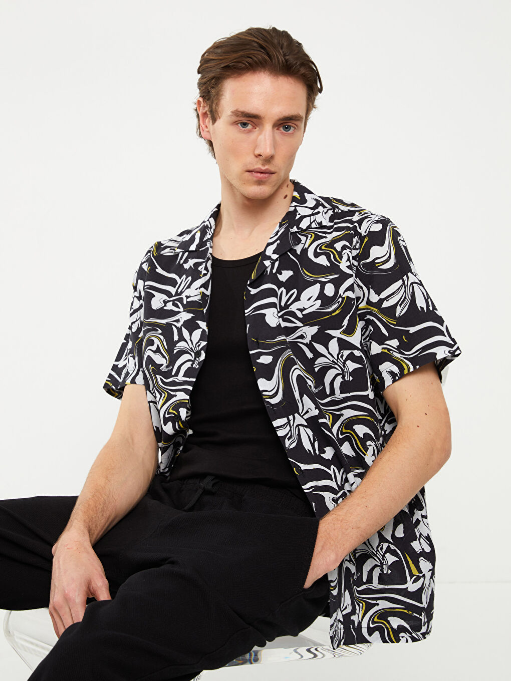 Regular Fit Short Sleeve Patterned Men's Shirt -S36552Z8-LQJ - S36552Z8-LQJ  - LC Waikiki
