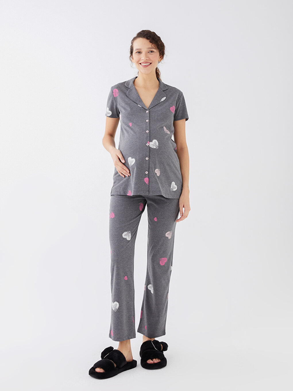 Shirt Collar Patterned Short Sleeve Maternity Pajamas Set -S36752Z8-LQ9 -  S36752Z8-LQ9 - LC Waikiki