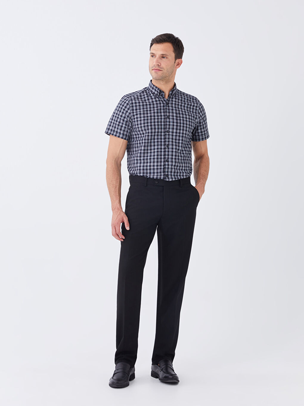 Regular Fit Short Sleeve Plaid Poplin Men's Shirt -S3AA82Z8