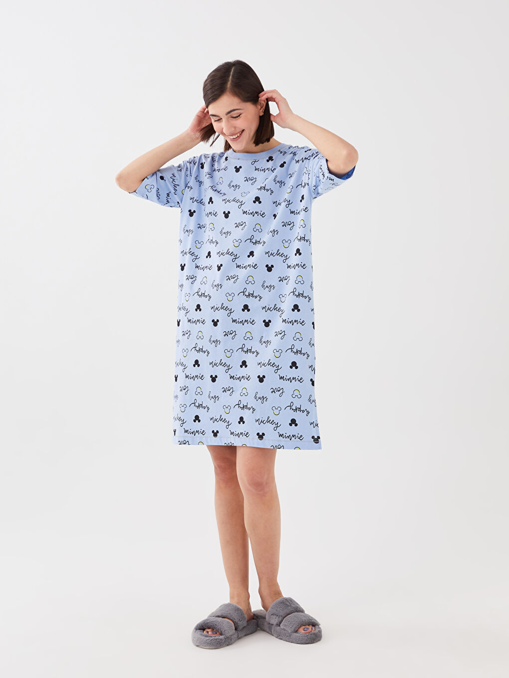 Crew Neck Mickey Mouse Printed Short Sleeve Women s Nightgown