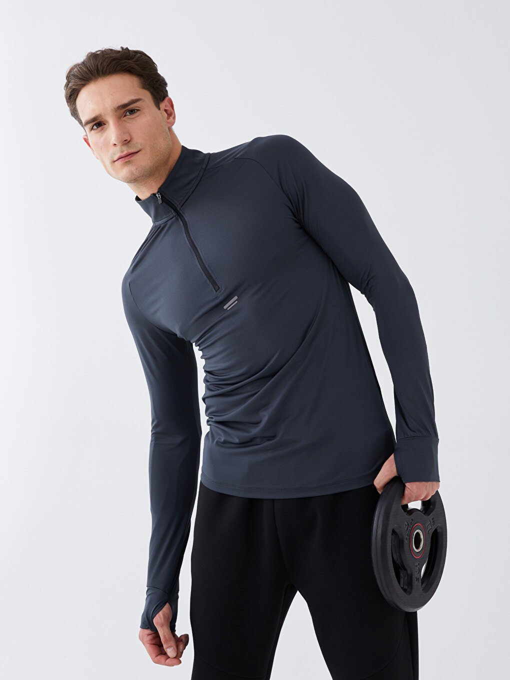 High Collar Long Sleeve Men's Sports T-Shirt -W32406Z8-GSE