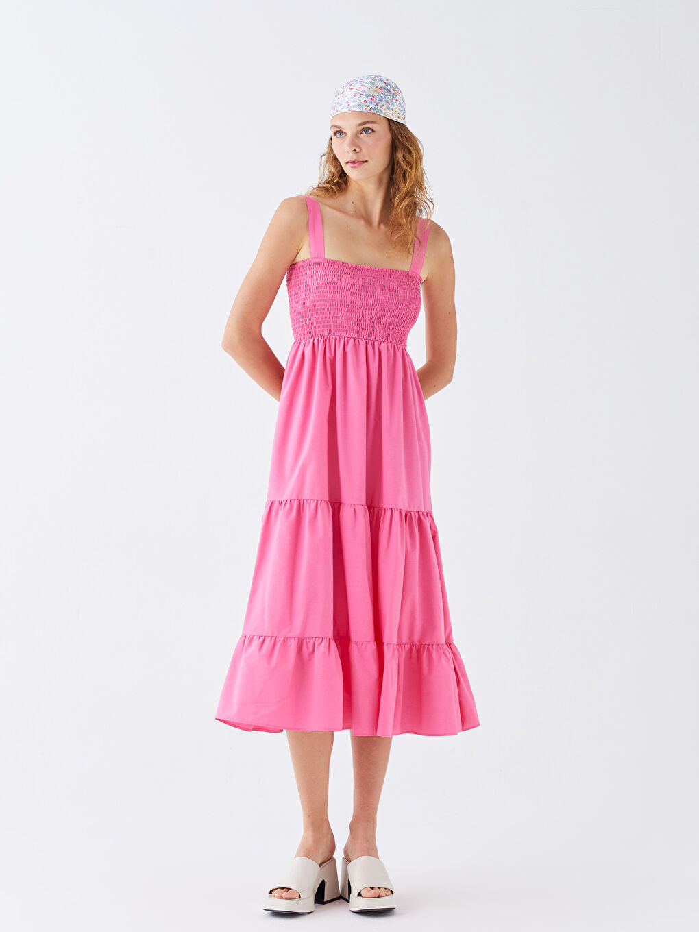 Square Collar Straight Strap Poplin Women's Dress -S3BY30Z8
