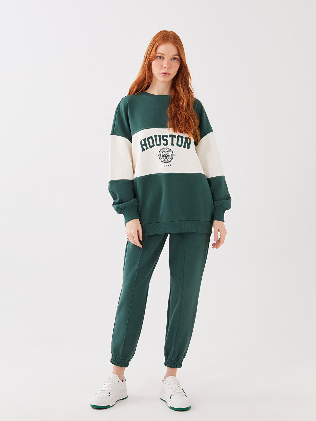 スウェット・トレーナー HUECLOSET Overlock Commercial Sweatshirt (2colors) BNE46 LC WAIKIKI Crew Neck Color Block Oversize Women's Thick